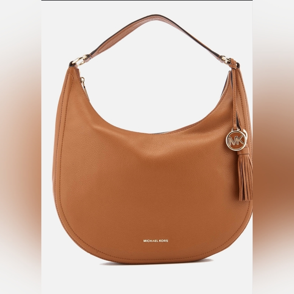 Michael Kors MK Designer Lydia Large Tan Hobo purse handbag tassel